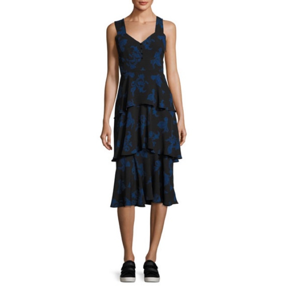 A.L.C Silk Luna tiered midi dress | Blue paisley